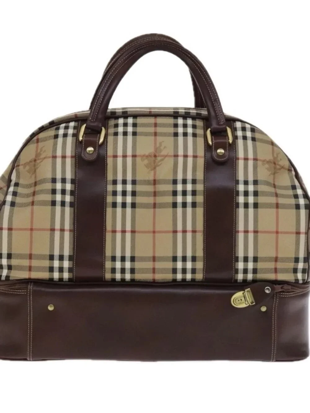 Burberrys Nova Check Boston Bag PVC Leather Beige - Picture 2 of 16